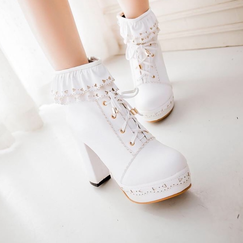 Lolita Frilled Leather Baby Doll Ankle Boots